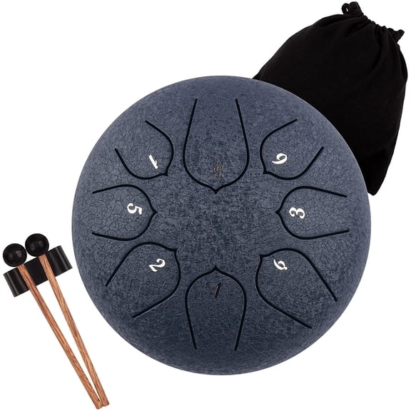 Steel Tongue Drum Rain Chime, 8 Notes 6 inch Rain Drum for Outside When It Rains, Chakra Drum with Bag, Mallets, Finger Picks, Percussion Instrument for Meditation Yoga Education (Navy)