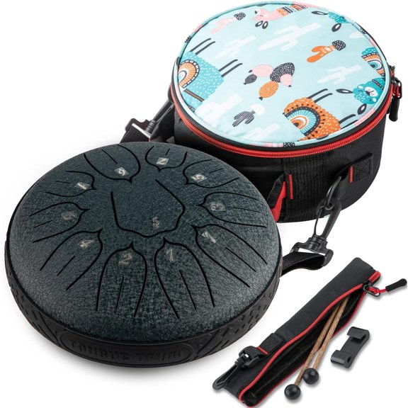 Steel Tongue Drum, Ubblove Handpan Drum 11 Notes 6 inch Percussion Instruments with Mallets Bag for Meditation Musical Education Concert Party Gifts - Navy