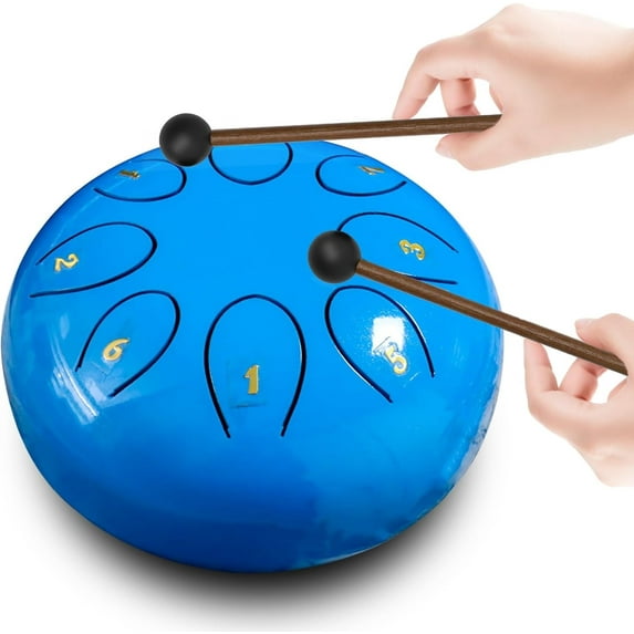 Steel Tongue Drum rain chime 8 Notes 6 Inches Chakra Tank Drum Steel Percussion Padded Travel Bag and Mallets,Musical Education Entertainment Meditation Yoga Zen Gifts(Light blue)