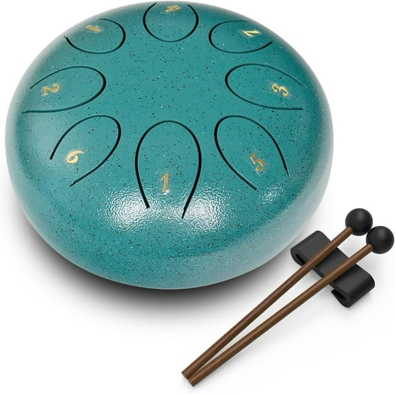 Steel Tongue Drum rain chime 8 Notes 6 Inches Chakra Tank Drum Steel Percussion Padded Travel Bag and Mallets,Musical Education Entertainment Meditation Yoga Zen Gifts (malachite)