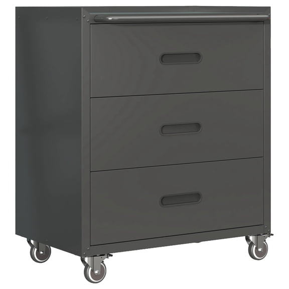 Steel Tool Cabinet with 3 Drawers & 360 Rotating Wheels Black