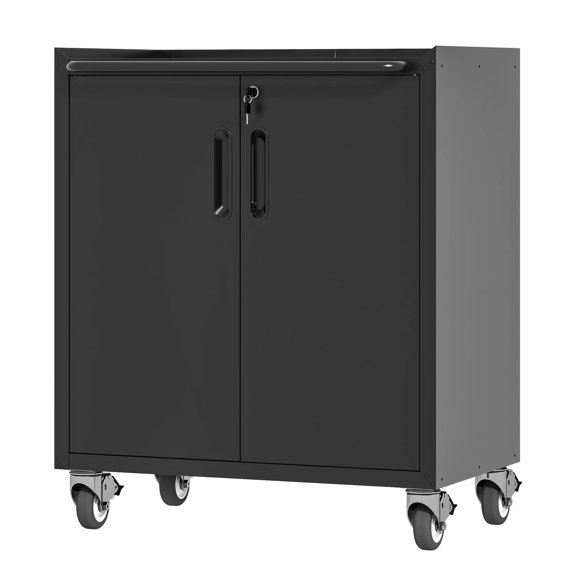 Full Size Round Steel Tool Cabinet with Adjustable Shelves Black