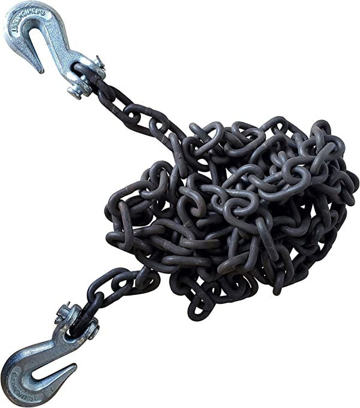 J Hook Tow Chain, 5/16''x2' Tow Chain V Bridle with Large Shank J Hooks and  Grab Hooks for Flatbed Truck Rollback Wrecker Carrier 