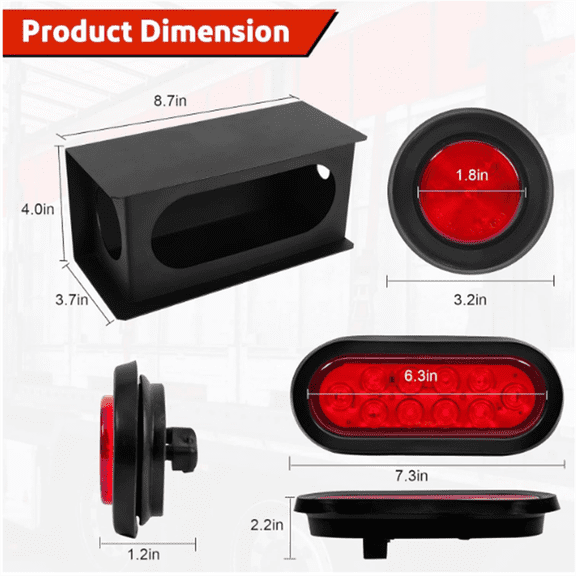 Steel Trailer Lights Boxes Housing Kit with 6 Inch Oval Red LED Trailer Tail Lights 2 Inch Round Red LED Side Marker Clearance Lights, Included Grommets Wire Pigtails Connectors