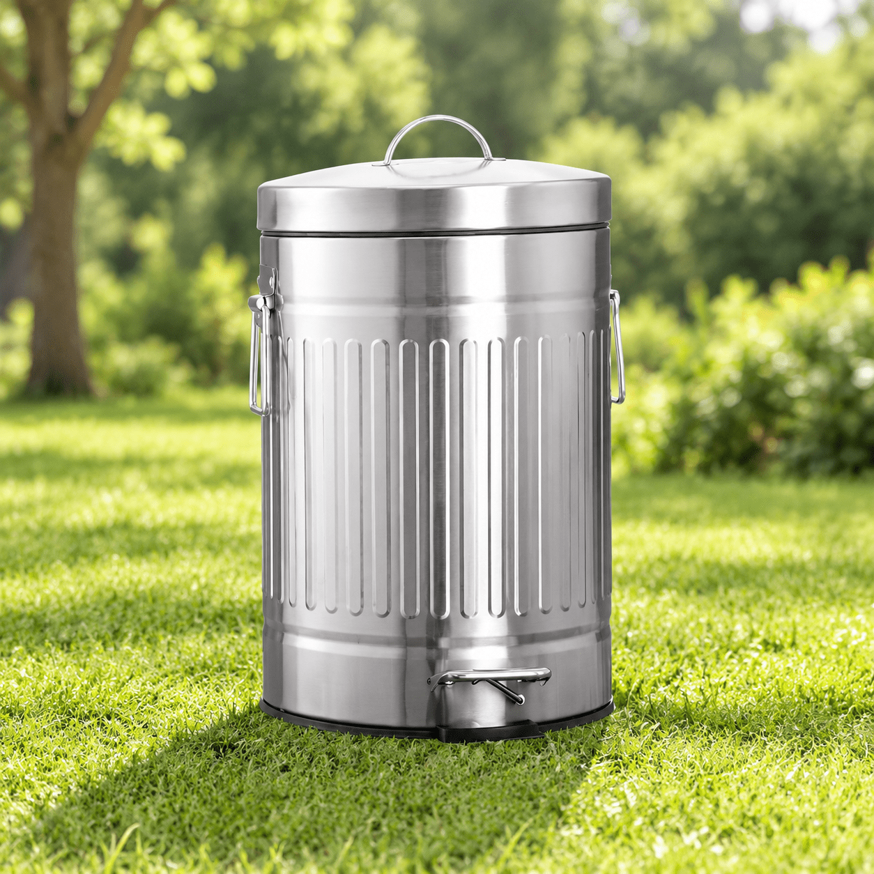 Steel Trash Can with Lid, Medium (16