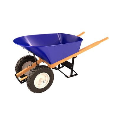 Steel Tray Wheel Barrow - 6 Cu Ft - Double Flat Free Tire Wood Handle
