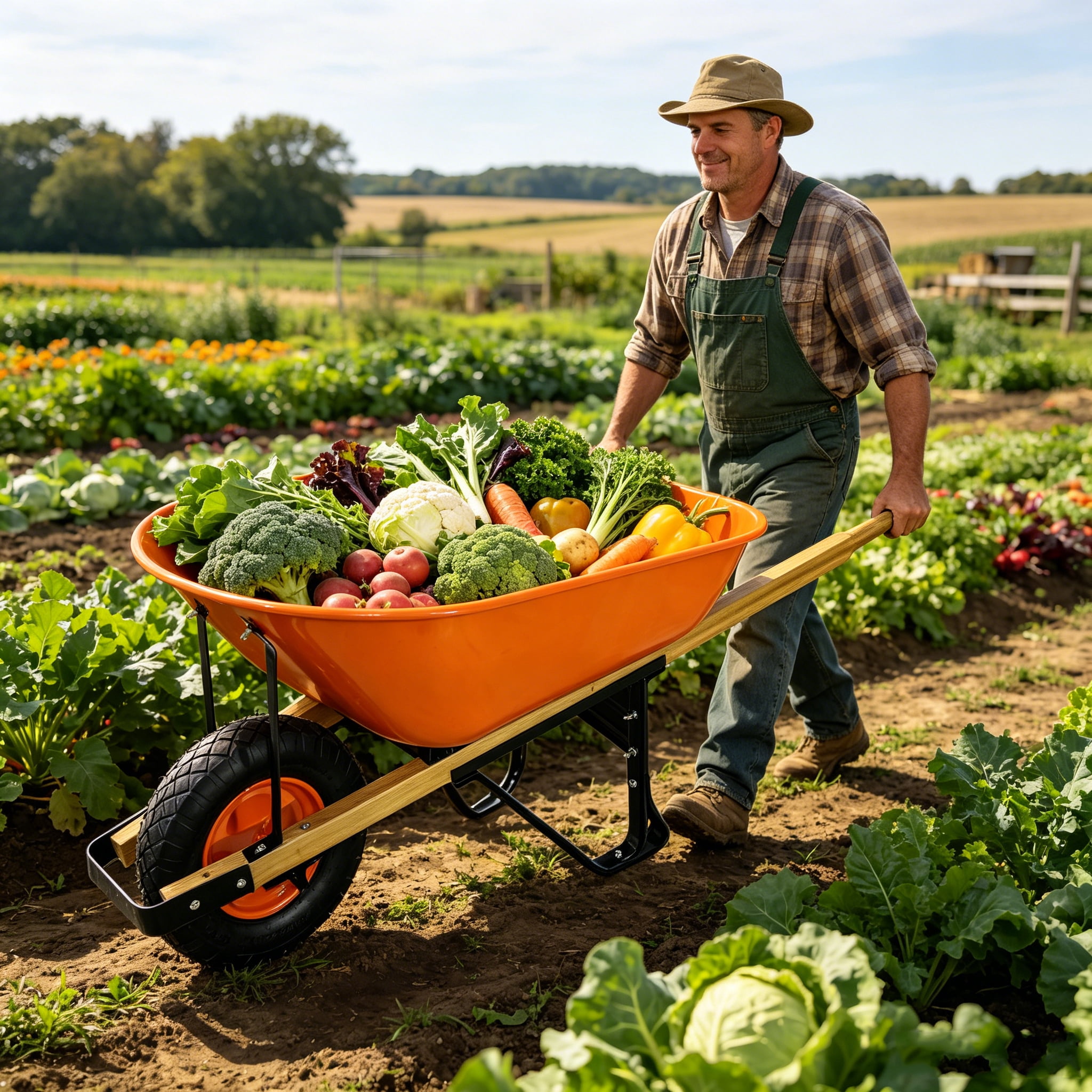 Steel Tray Wheel Barrow Two Wheeled Trolley for Green Garden 15 inch Pneumatic Wheel