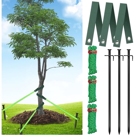 Steel Tree Stake Kits Heavy Duty,Tree Straps with Anchor Kits Stable Rope for Young Leaning Tree Tie Support Garden Plant Against Bad Weather (11.8Inches)