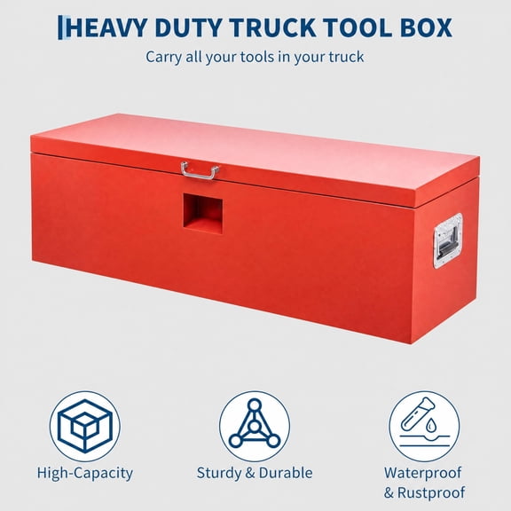 Steel Truck Tool Box with Lock, Weatherproof Storage Chest for Pickup Trailer RV