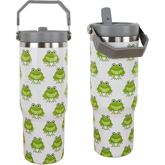 Steel Tumbler with Straw Vertical Handle Ice Flow Flip Tumbler 30 oz, Frog Tumbler Insulated Water Bottle Easy for Carry, Good for Home/Office, Better for Travel/Car/Camp