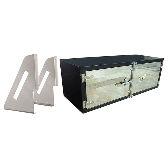 Steel Underbody Tool Box Kit 18"x18"x60" Mirror Finish Barndoor Double Doors w/ Paddle Lock & 18"x24" Weld-On Aluminum Mounting Brackets for Flatbed & Stepdeck Trailers