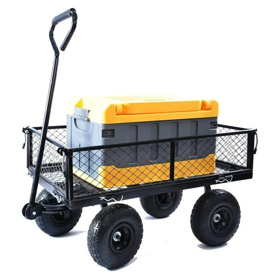Steel Utility Cart with Detachable mesh Side Plates on All Sides, Suitable for Garden Farm Warehouse, etc.