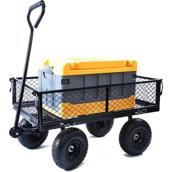 Steel Utility Cart with Detachable mesh Side Plates on All Sides, Suitable for Garden Farm Warehouse,etc.