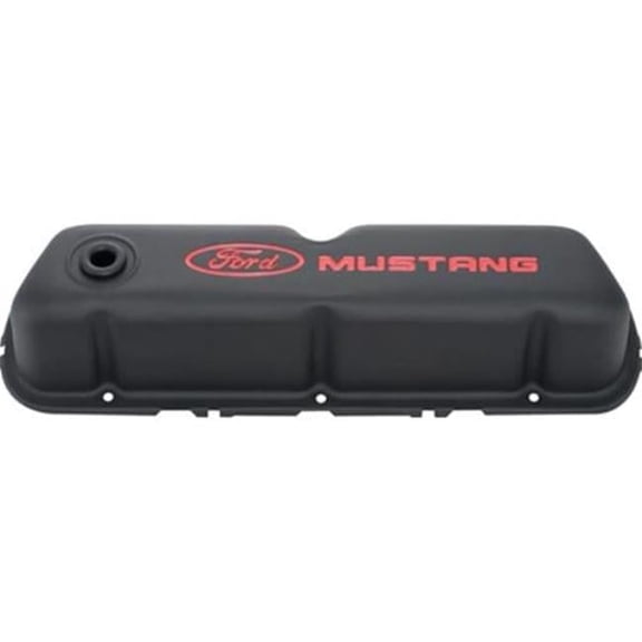 Steel Valve Cover Set with Mustang Logo - Black