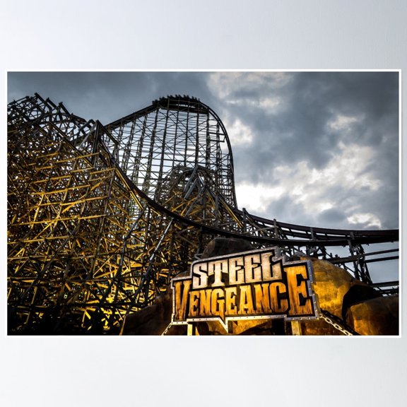 Steel Vengeance Roller Coaster Theme Park Art Poster, Unframed Paper Poster 16x20in