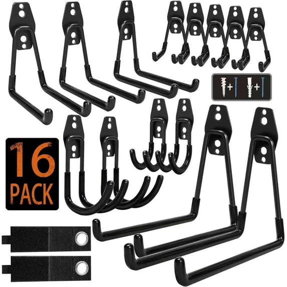 Steel Wall Mount Bicycle Storage Hooks 16 Pack