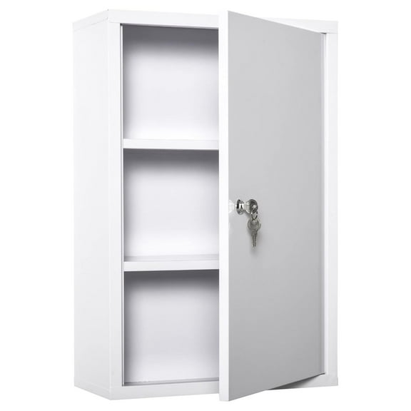 Steel Wall Mount Medicine Cabinet 3 Tier Emergency Box for Bathroom Kitchen, Lockable with 2 Keys, White, Compact Design