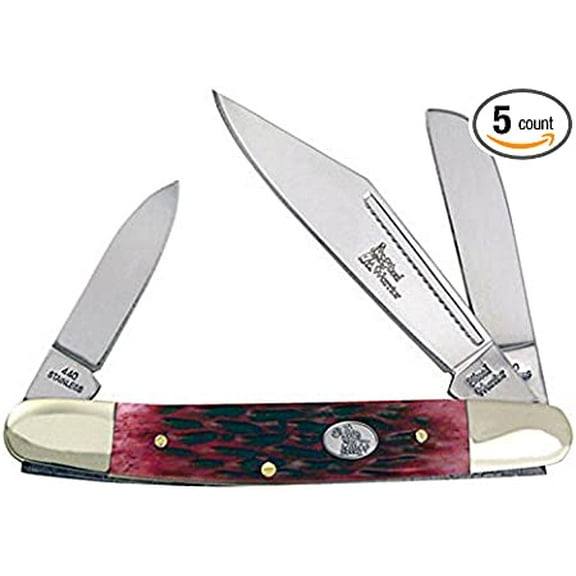 Steel Warrior Wrangler Stockman - Red Walnut Jigged Bone Handles Pocket Knife Knives