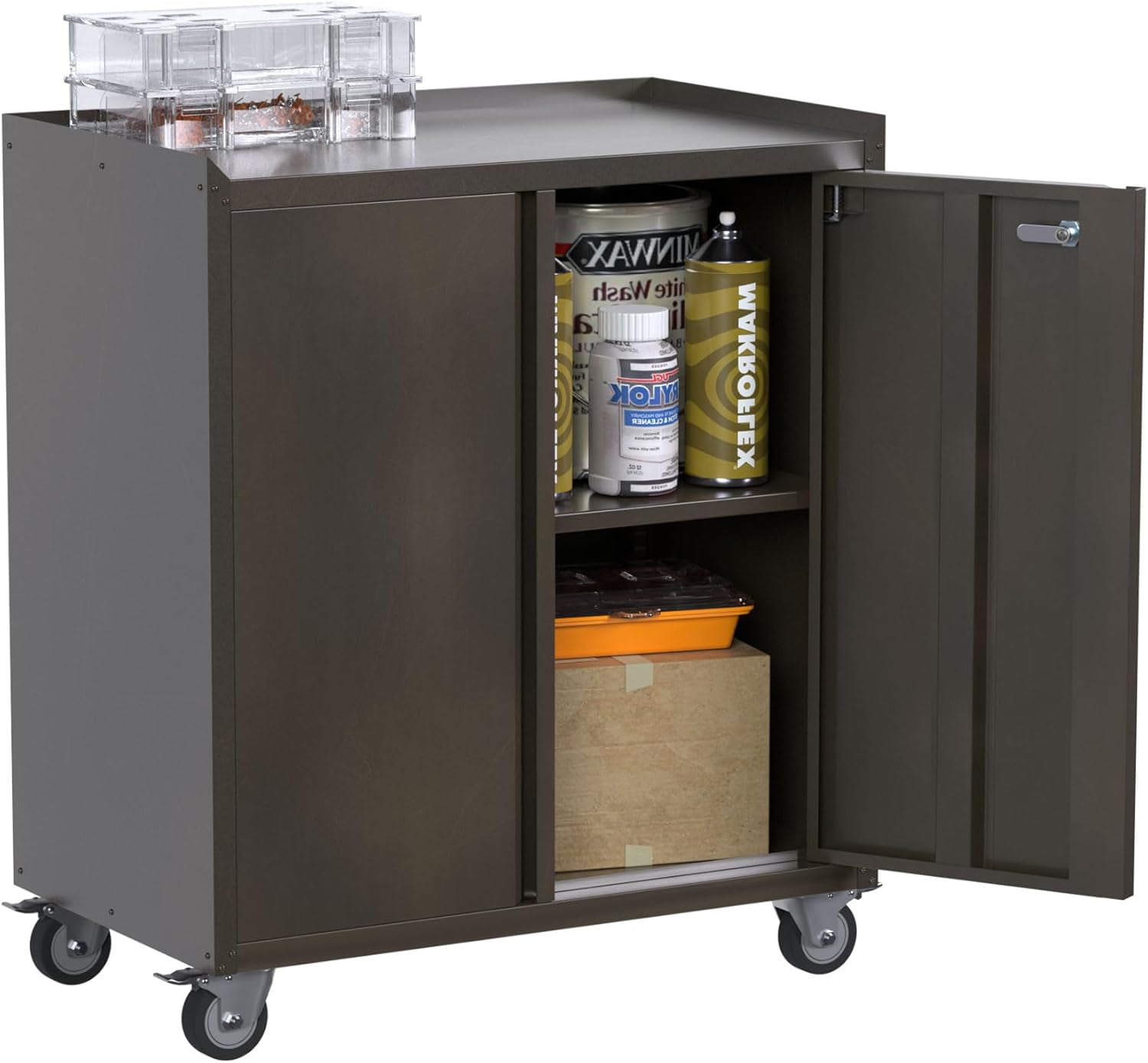 Steel Lockable Rolling Tool Cabinet with Adjustable Shelves, Black