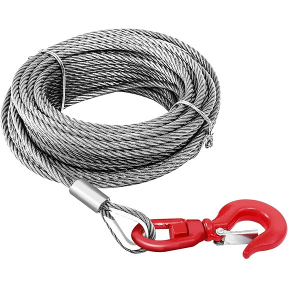 Steel Winch Cable,3/8" x 100' Wire Rope with Swivel Hook,17637 Lbs Breaking Strength,6x19 Strand Core Steel Towing Cable for Tow Truck,Crane,Wrecker