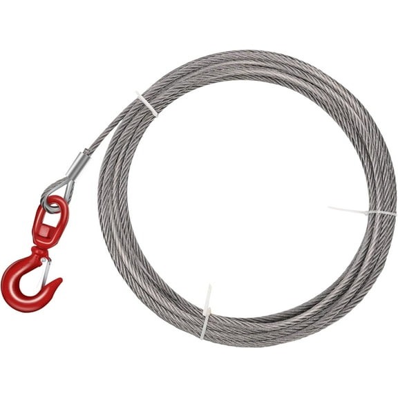 Steel Winch Cable,3/8" x 50' Wire Rope with Swivel Hook,17637 Lbs Breaking Strength,6x19 Strand Core Steel Towing Cable for Tow Truck,Crane,Wrecker