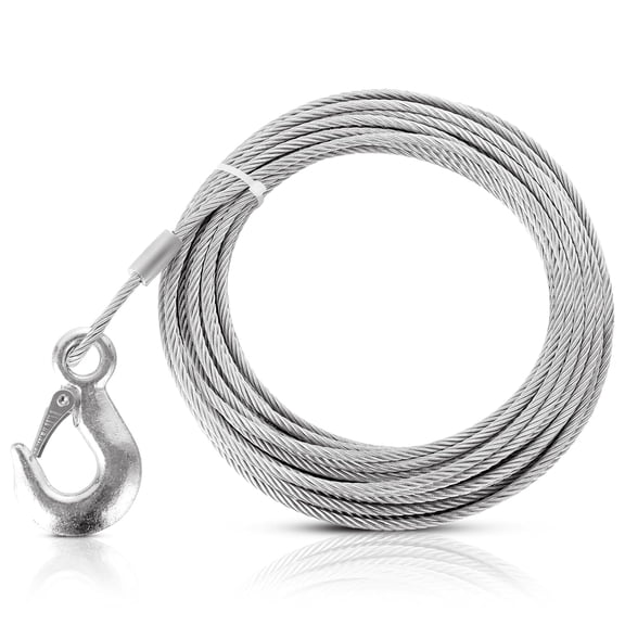 Steel Winch Cable with Hook 3/16 Inch x 50 Feet 4,409 lbs Breaking Strength Trailer Winch Cable 6x19 Strand Core Steel Cable for Tow Truck, Off-Road Vehicle, Crane, SUV