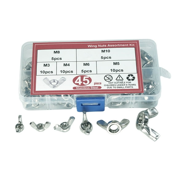 Steel Wing Nuts Assortment set Multiple Size Hand Tighten Nut Set Metal Thumb Nut Set with Storage Box for Engineering