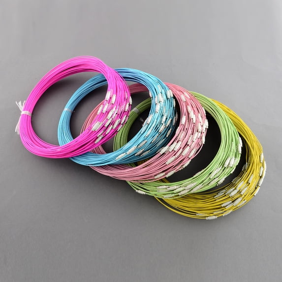 Steel Wire Bracelet Cord DIY Jewelry Making with Brass Screw Clasp Mixed color 225x1mm