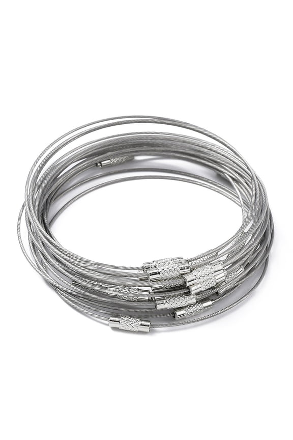 Steel Wire Bracelet Cords with Alloy Screw Clasp Ring 0.1cm Inner Diameter: 2-7/8 inch(7.2cm)