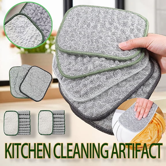 Steel Wire Dishcloth Kitchen Silver Thread Sponge Cloth Double-Layer Thickened Absorbing Cleaning Rag Ultimate Dishwashing Tool