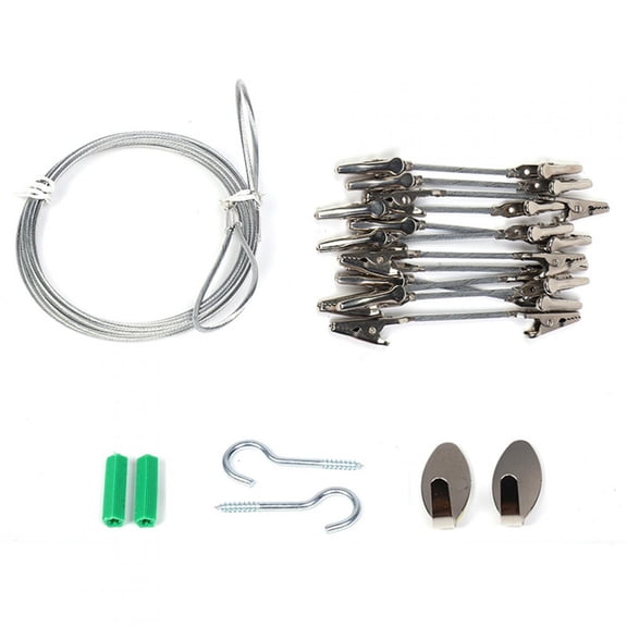 Steel Wire Hanging Photo Clip String with 12 Dual Head Crocodile Clamps / 17 Inches - 43.1 cm