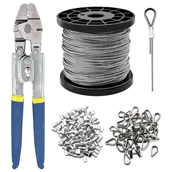 Steel Wire Rope Crimping Tool Kit, 1.5mm Cable Line with Manual Pliers for DIY Cable Work, Hanging Lines, and Home Support