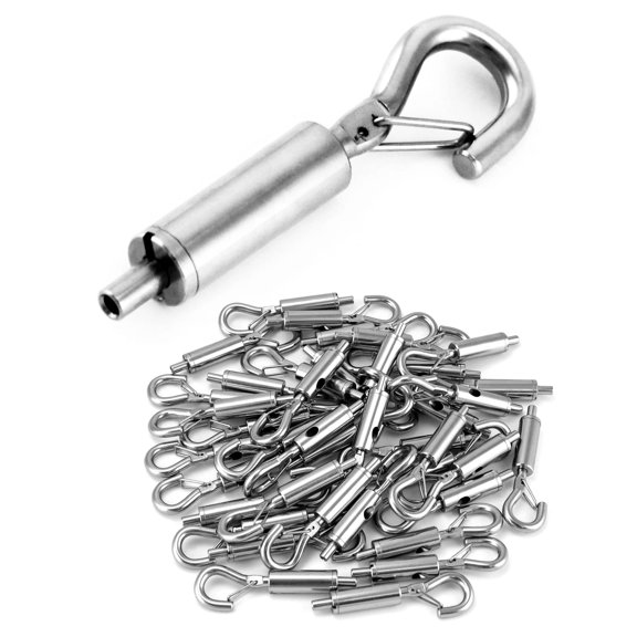 Steel Wire Rope Hanger 40 Pack, 1/16 Inch Locking Hooks for Display Lighting and Sign Hanging