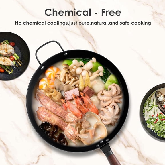 Steel Wok Pan, 11.8-inch/12.6-inch/13.4-inch Stir Fry Pans Chinese Wok Flat bottom Iron wok for Induction, Electric, Gas, Halogen All Stoves Ideal for Stovetop Cooking (13.4-inch)