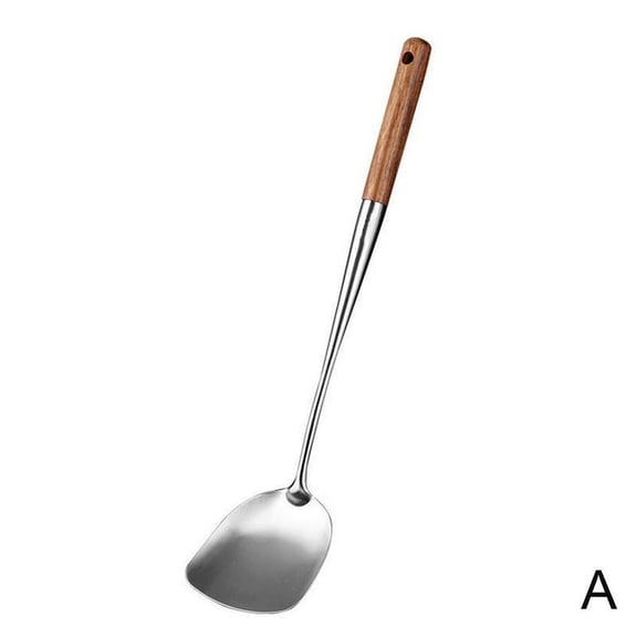 Steel Wok Spatula Spoon with Wooden Handle for Chinese Cooking Tools
