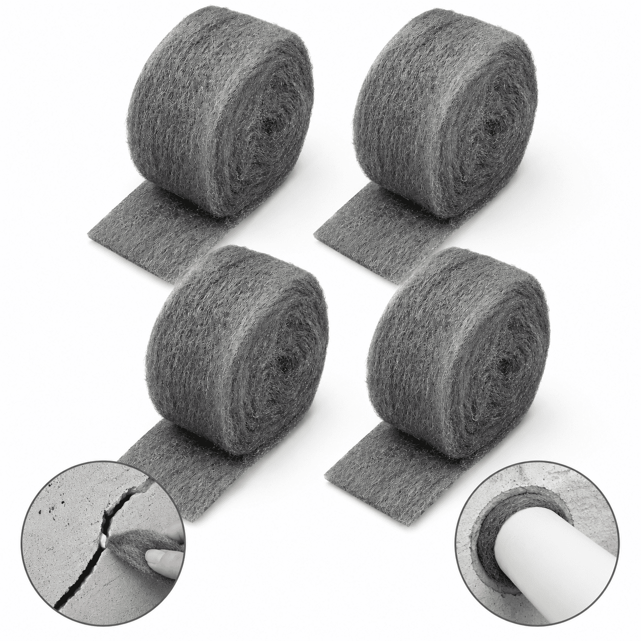 Artrylin Steel Wool 4 Pack - 13 ft Steel Wool , Steel Wool for Dishes,Gap Blocker, Protects Against Animals in Holes, Pipelines, Wall Cracks, and Vents for Garden, House, Garage，Gray