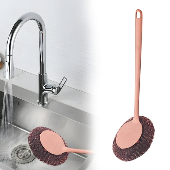 Steel Wool Dish Scrubber, Long Handle Stainless Steel Scrubber, Handheld Scrubbing Cleaner Brush, Metal Scrubbers for Cleaning Kitchen,Household,Dishes,Wash Sink,Pots,Pans,Cast Iron,Grills,Stoves