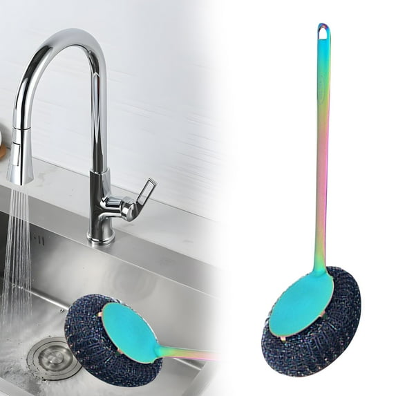 Steel Wool Dish Scrubber, Long Handle Stainless Steel Scrubber, Handheld Scrubbing Cleaner Brush, Metal Scrubbers for Cleaning Kitchen,Household,Dishes,Wash Sink,Pots,Pans,Cast Iron,Grills,Stoves