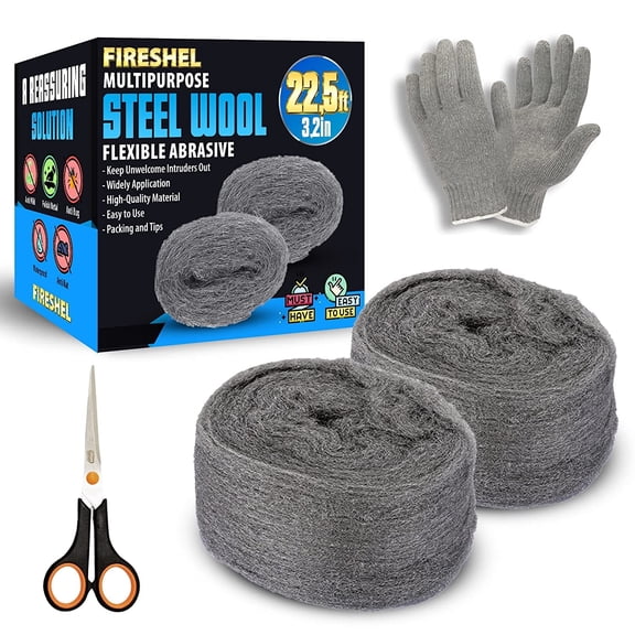 Steel Wool Mice Fabric Roll Control 2 Pcs Total (3.2x 22.5 Feet) - - One Pair of Gloves and Scissor Included