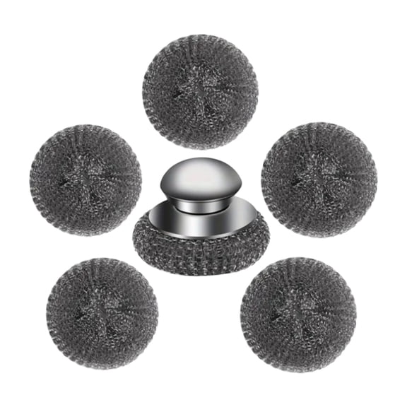 Steel Wool Scrubber with Handle, Stainless Steel Scrubber Set with Replacement Steel Wool Pads, Heavy Duty Rust & Stubborn Messes Remover for Cookware, Grill, Oven & Kitchen Sinks,Black