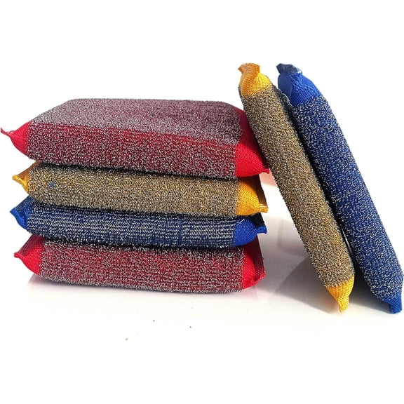 Steel Wool Scrubber Kitchen Sponges - 6 Pack Kitchen Dish Sponges Scrubbers, Non-Scratch Microfiber sponges for Cleaning, Pots and Pans Scrub Sponge