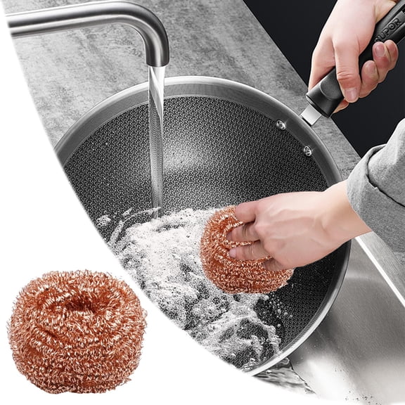 Steel Wool Scrubber Non-Scratch Copper Scouring Pad Kitchen Cleaning Tool for Pots Pans and Cookware 1Pcs