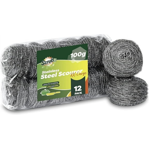SCRUBIT Scouring Pads, Stainless Steel Wool, XXL Size, 12 Pack