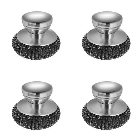 Steel Wool Scrubber with Replacement Wire Pads Set, Stainless Steel Scrubber with Handle for Scouring Stubborn Messes from Cast Iron, Pots, Pans, Grill, Stoves, Sink