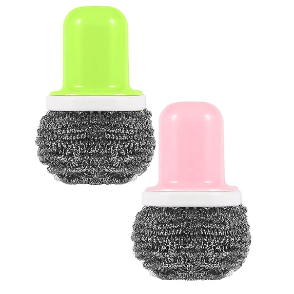 Steel Wool Scrubber Set, Stainless Steel Scrubber with Plastic Handle, for Cleaning Dishes, Cast Iron, Stock Pots, Pans, Griddles, Grills
