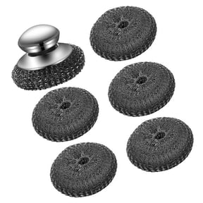 Steel Wool Scrubber Set for Cast Iron,Pots, Pans,Grills, Stove Cleaning with Handle and 5pcs Replacement Pad