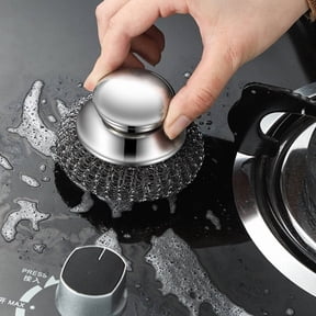 Steel Wool Scrubber Set for Casting Iron,Pots, Pans,Grills, Stove Cleaning with Handle and 5pcs Replacement Pad