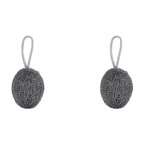 Steel Wool Scrubber, Stainless Steel Scrubber with Lanyard, Heavy Duty Metal Scrubbing Pads, Non-Scratch Scrubbing Balls, Kitchen Cleaning Brush Silver 2.7 In (2Pcs)