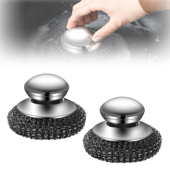 Steel Wool Scrubber with Handle, Stainless Steel Cleaning Brush for Pots, Stoves, Grills & Dishes
