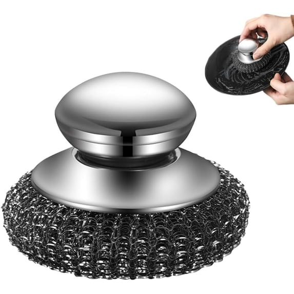 Steel Wool Scrubber with Handle, Upgrade Heavy Duty Stainless Steel Dish Scrubber for Cleaning Dishes, Iron Pots, Stoves, Kitchen Sink